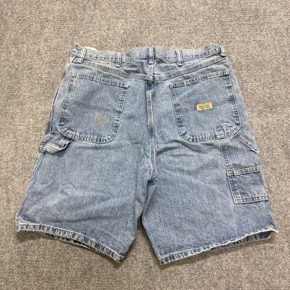 VTG Wrangler Jean Shorts Men's 36 Light Blue Washed Faded Carpenter Pants Jorts
